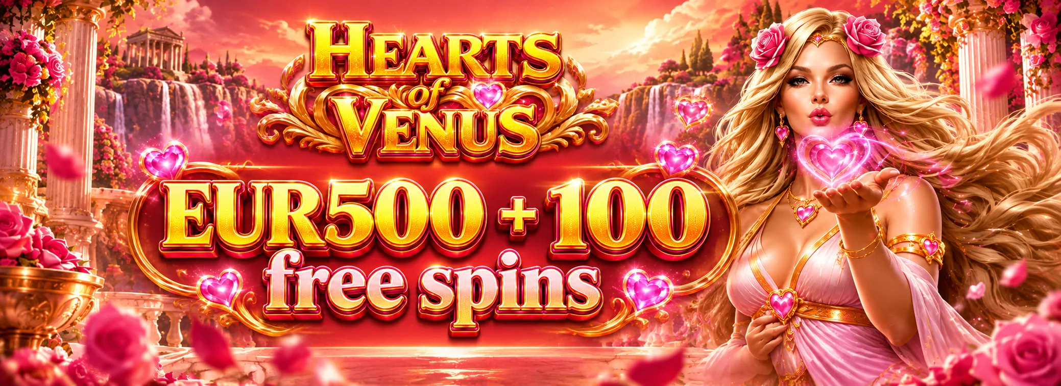 100% up to EUR 500 plus 100 free spins on Hearts of Venus